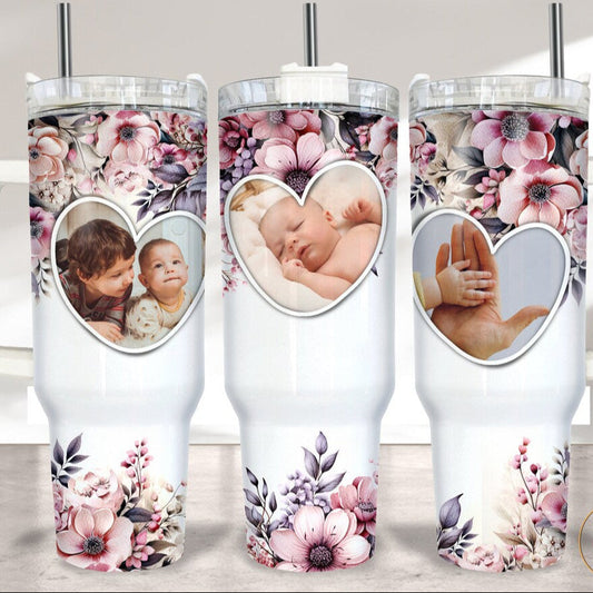 Photo Heart Floral 30-40oz tumbler (3 Cup Options)