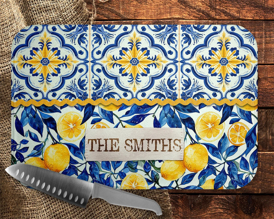 Navy Lemon Tile Cutting Board