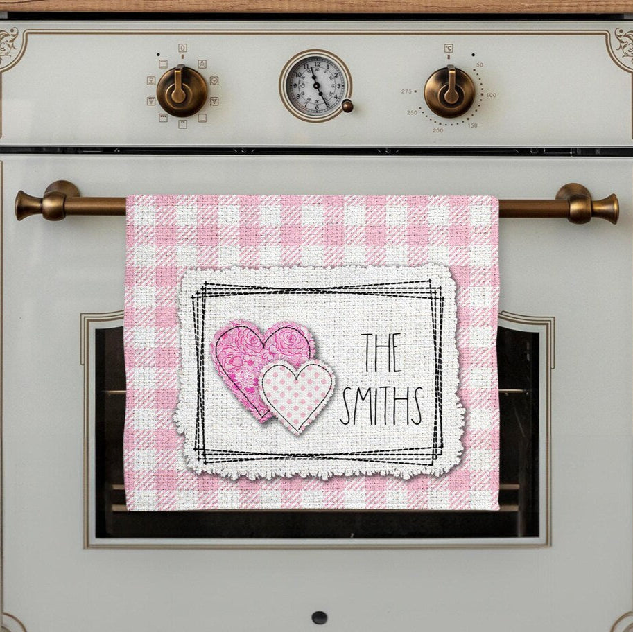 Pink Buffalo Plaid Hearts Towel