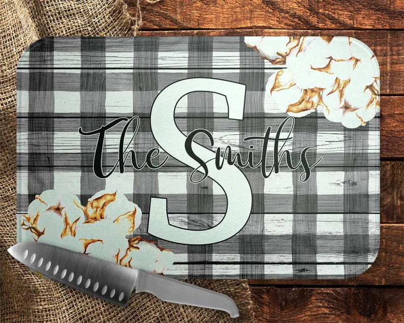 Black Gingham & Cotton Cutting Board