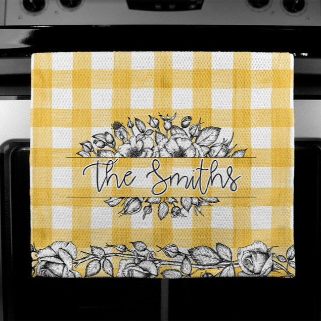 Yellow Buffalo Plaid Floral Towel