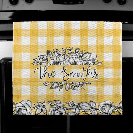 Yellow Buffalo Plaid Floral Towel
