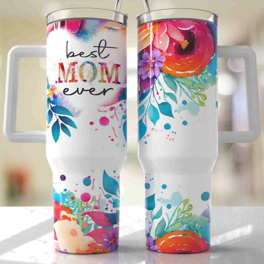 Best Mom Bright Watercolor Floral 30-40oz tumbler (3 Cup Options)