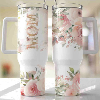 Mom Soft Pink Floral 30-40oz tumbler (3 Cup Options)