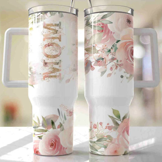 Mom Soft Pink Floral 30-40oz tumbler (3 Cup Options)