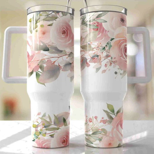 Soft Pink Floral 30-40oz tumbler (3 Cup Options)