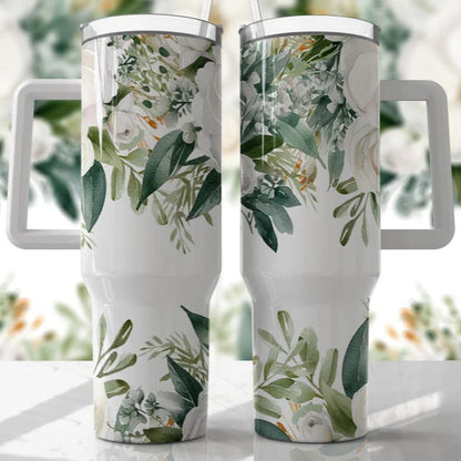 White Floral & Greenery 30-40oz Tumbler (3 Cup Options)