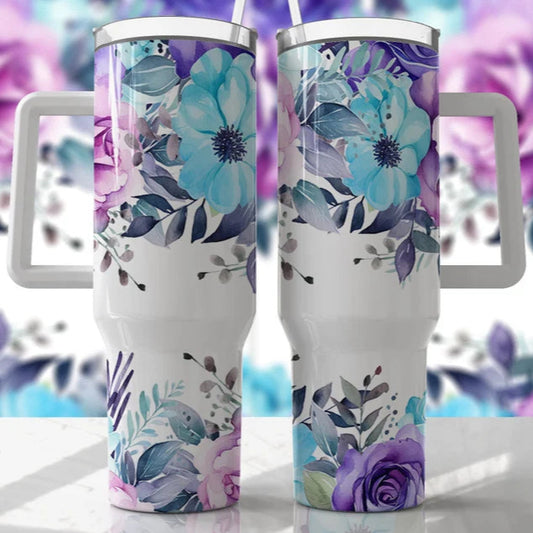 Blue & Purple Floral 30-40oz Tumbler (3 Cup Options)