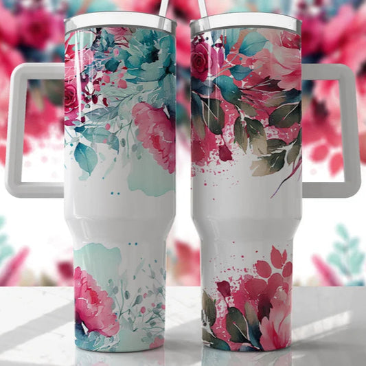 Pink & Blue Floral 30-40oz Tumbler (3 Cup Options)