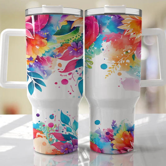 Bright Watercolor Floral 30-40oz tumbler (3 Cup Options)