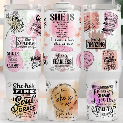 Motivational "She Is" 30-40oz Tumbler (3 Cup Options)